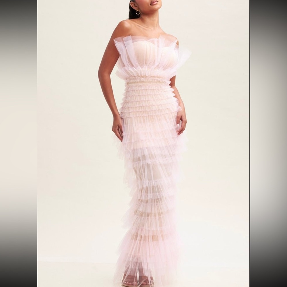 Pink tulle maxi dress